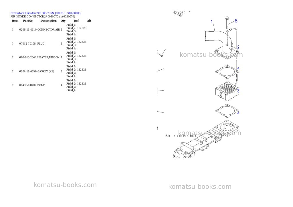 Komatsu pc130f-7 s/n j10001-up Parts catalog cover Page 6