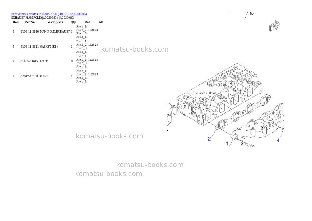 Komatsu pc130f-7 s/n j10001-up Parts catalog cover Page 7