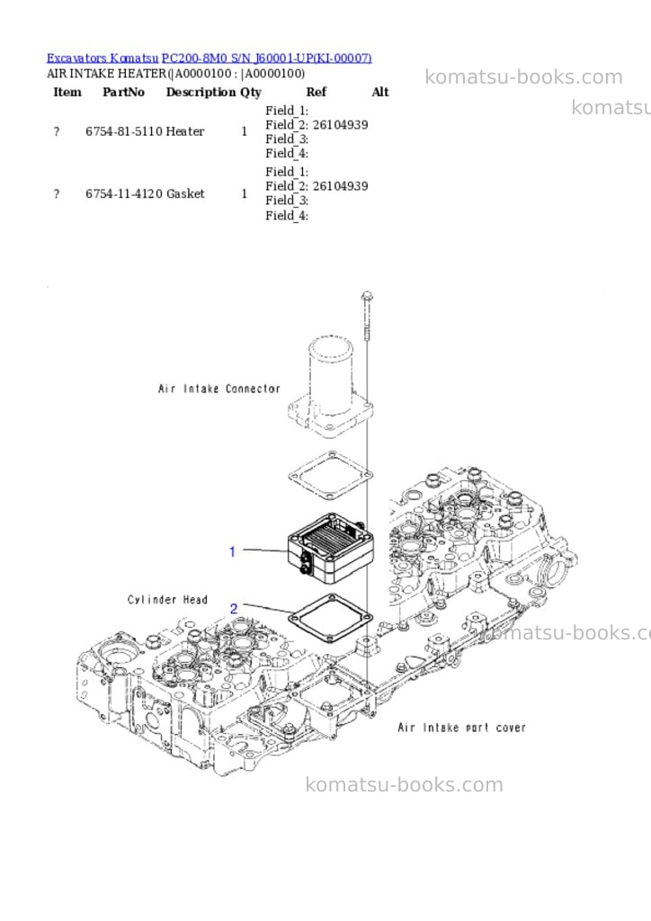 Komatsu pc200-8m0 s/n j60001-up Parts catalog cover Page 10 Komatsu pc200-8m0 s/n j60001-up Parts catalog cover Page 10