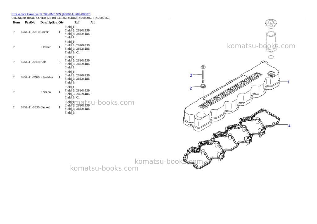 Komatsu pc200-8m0 s/n j60001-up Parts catalog cover Page 5 Komatsu pc200-8m0 s/n j60001-up Parts catalog cover Page 5