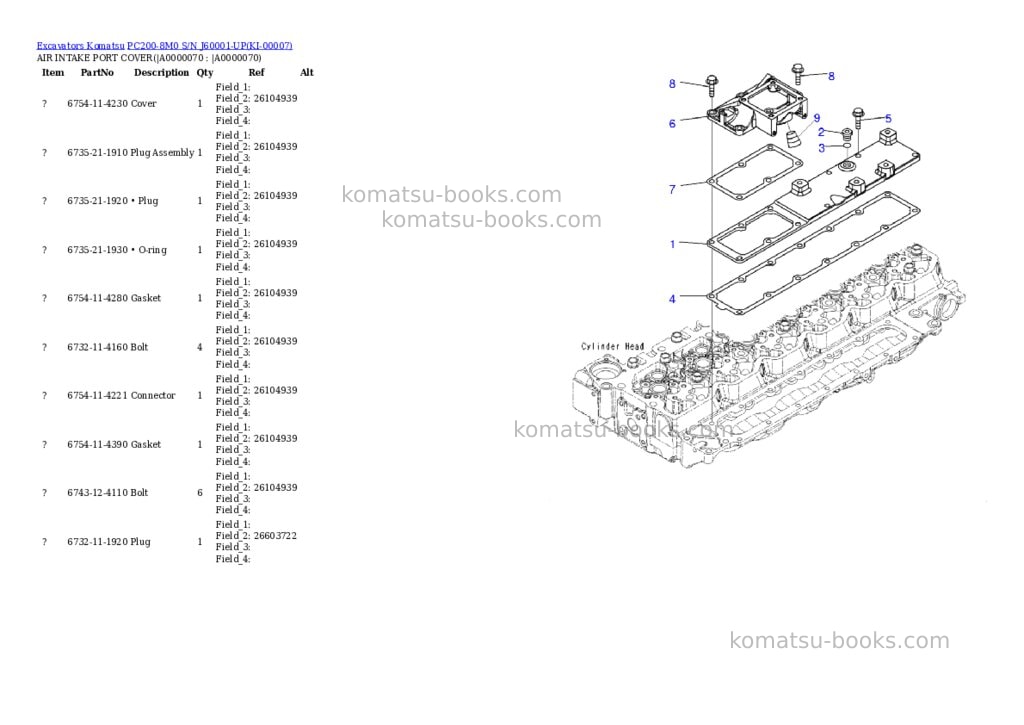 Komatsu pc200-8m0 s/n j60001-up Parts catalog cover Page 7 Komatsu pc200-8m0 s/n j60001-up Parts catalog cover Page 7