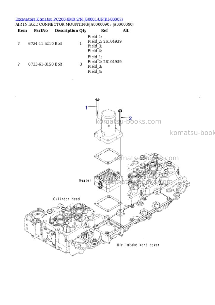 Komatsu pc200-8m0 s/n j60001-up Parts catalog cover Page 9 Komatsu pc200-8m0 s/n j60001-up Parts catalog cover Page 9