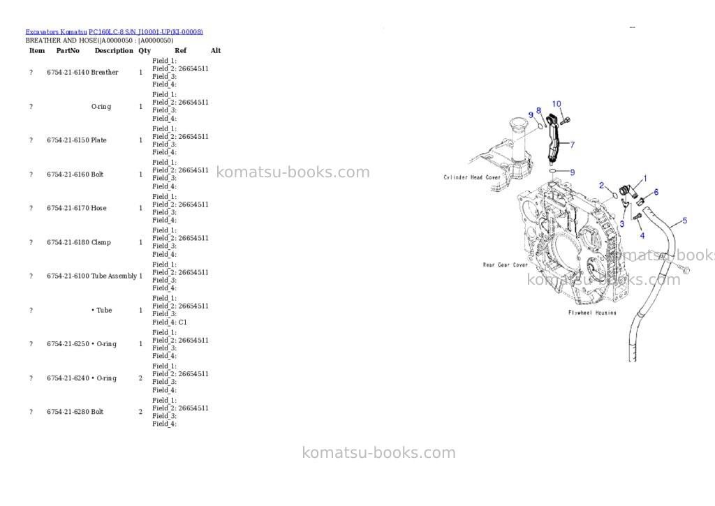 Komatsu pc160lc-8 s/n j10001-up Parts catalog cover Page 4 Komatsu pc160lc-8 s/n j10001-up Parts catalog cover Page 4