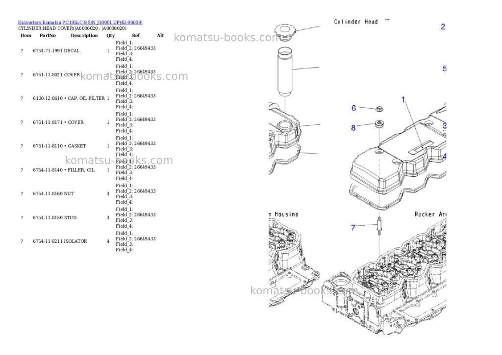 Komatsu pc195lc-8 s/n j10001-up Parts catalog cover Komatsu pc195lc-8 s/n j10001-up Parts catalog cover