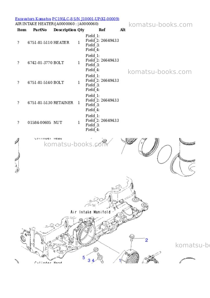 Komatsu pc195lc-8 s/n j10001-up Parts catalog cover Page 5 Komatsu pc195lc-8 s/n j10001-up Parts catalog cover Page 5