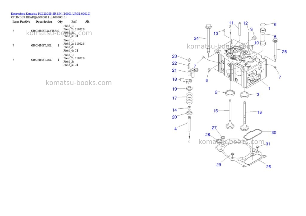 Komatsu PC1250SP-8R S/N J10001-UP Parts catalog cover