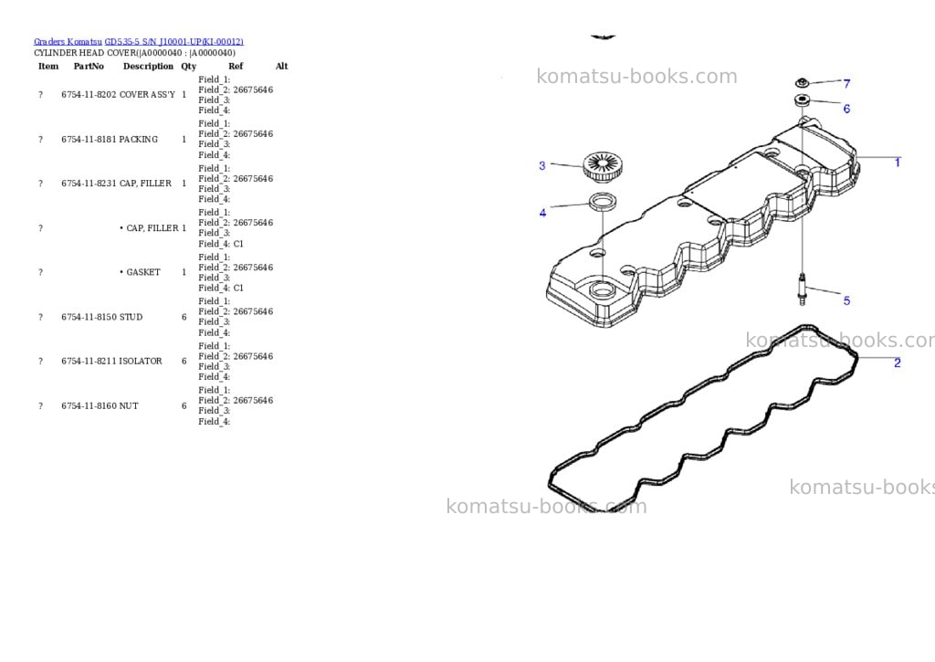 Komatsu GD535-5 S/N J10001-UP Parts catalog cover Page 3