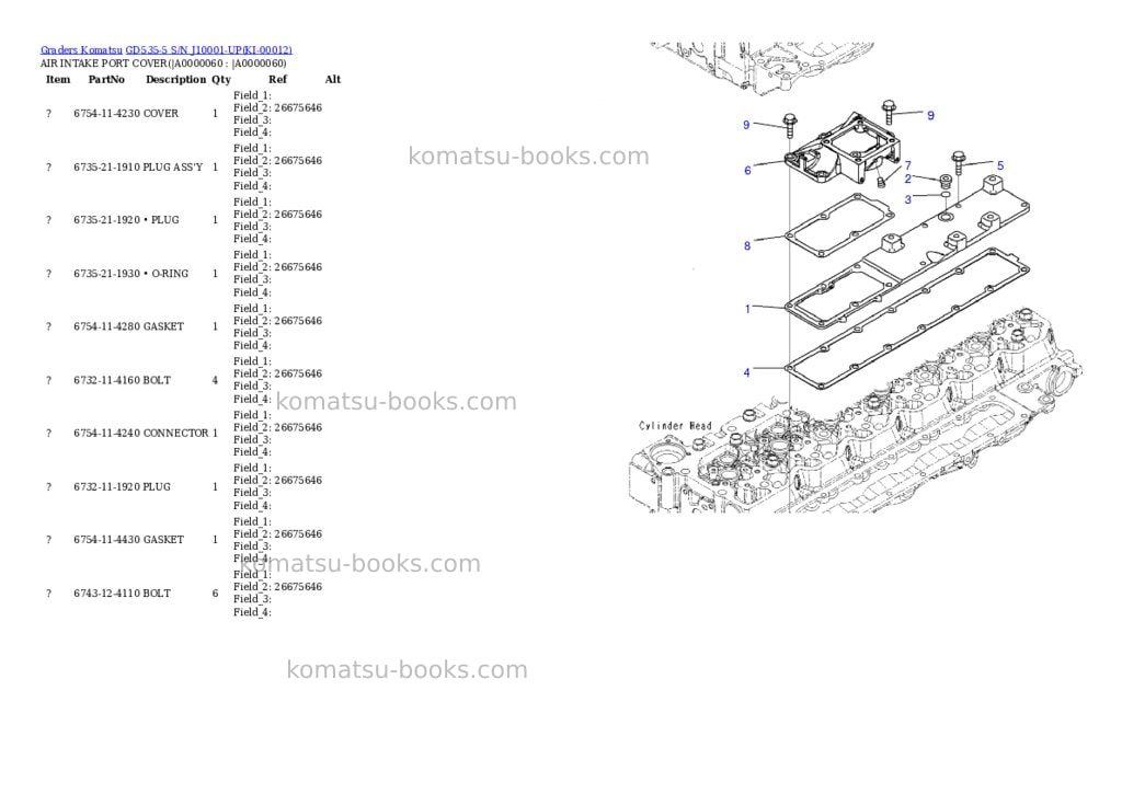 Komatsu GD535-5 S/N J10001-UP Parts catalog cover Page 5