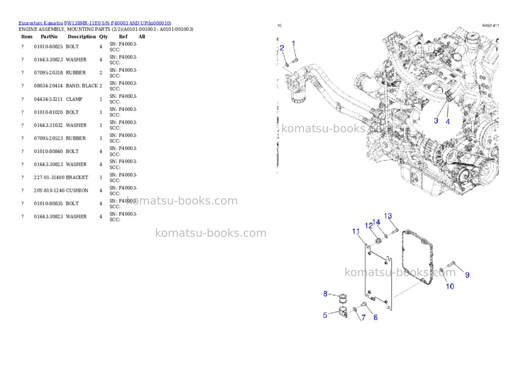 Komatsu PW138MR-11E0 S/N F40003 AND UP Parts catalog cover Page 2 Komatsu PW138MR-11E0 S/N F40003 AND UP Parts catalog cover Page 2