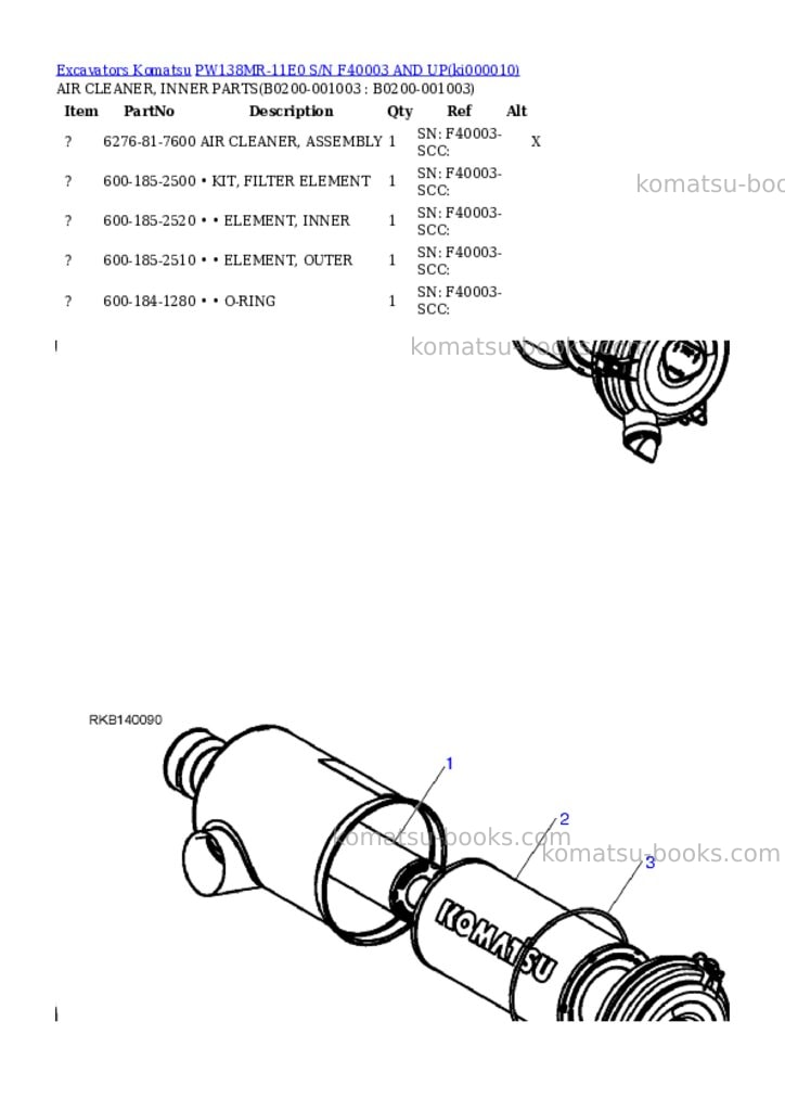 Komatsu PW138MR-11E0 S/N F40003 AND UP Parts catalog cover Page 6 Komatsu PW138MR-11E0 S/N F40003 AND UP Parts catalog cover Page 6