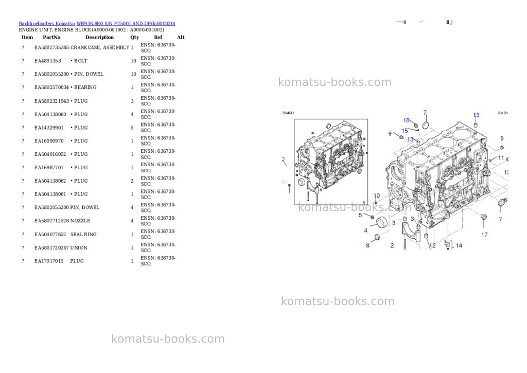 Komatsu WB93S-8E0 S/N F25001 AND UP Parts catalog cover