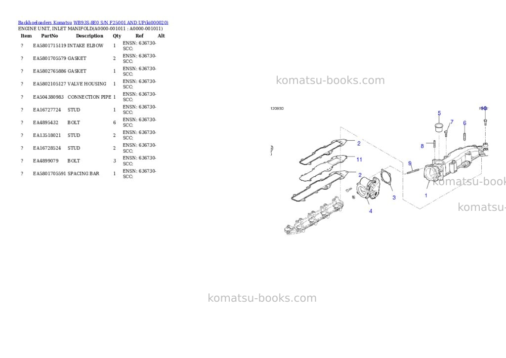 Komatsu WB93S-8E0 S/N F25001 AND UP Parts catalog cover Page 10