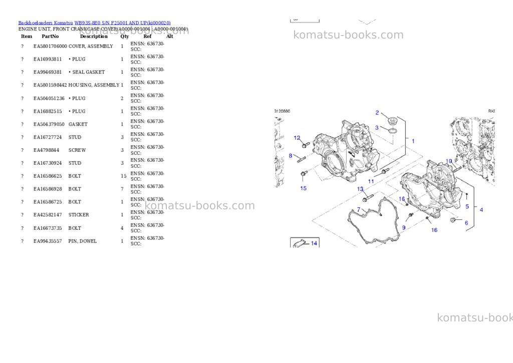 Komatsu WB93S-8E0 S/N F25001 AND UP Parts catalog cover Page 3