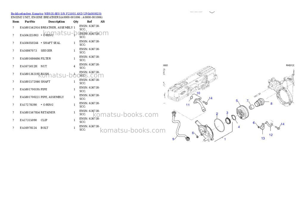 Komatsu WB93S-8E0 S/N F25001 AND UP Parts catalog cover Page 5