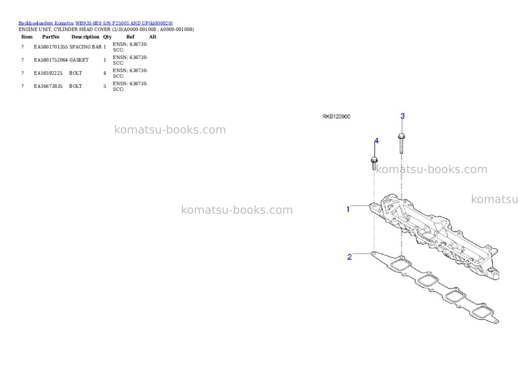 Komatsu WB93S-8E0 S/N F25001 AND UP Parts catalog cover Page 7