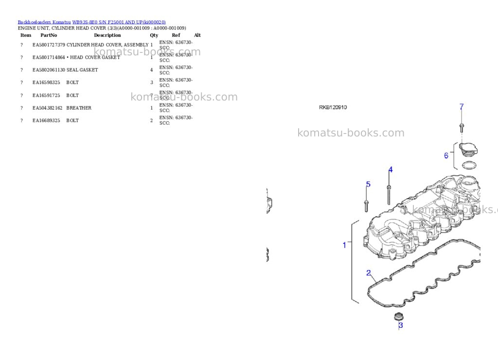 Komatsu WB93S-8E0 S/N F25001 AND UP Parts catalog cover Page 8