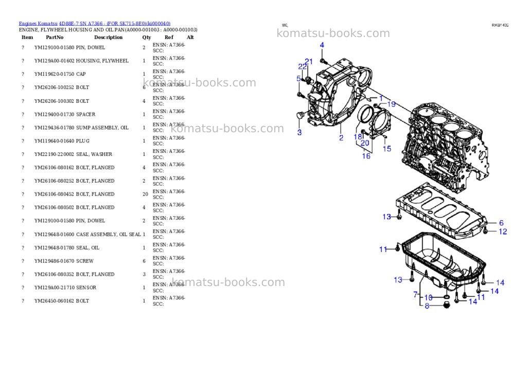 Komatsu 4D88E-7 SN A7366 - (FOR SK715-8E0) Parts catalog cover Page 2 Komatsu 4D88E-7 SN A7366 - (FOR SK715-8E0) Parts catalog cover Page 2