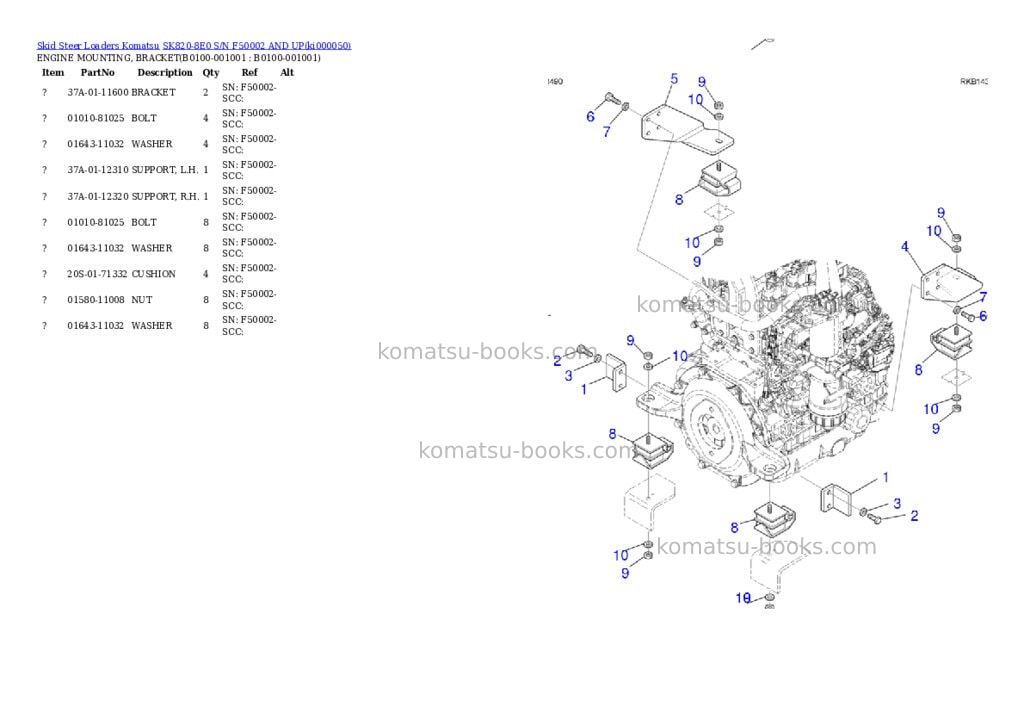 Komatsu SK820-8E0 S/N F50002 AND UP Parts catalog cover