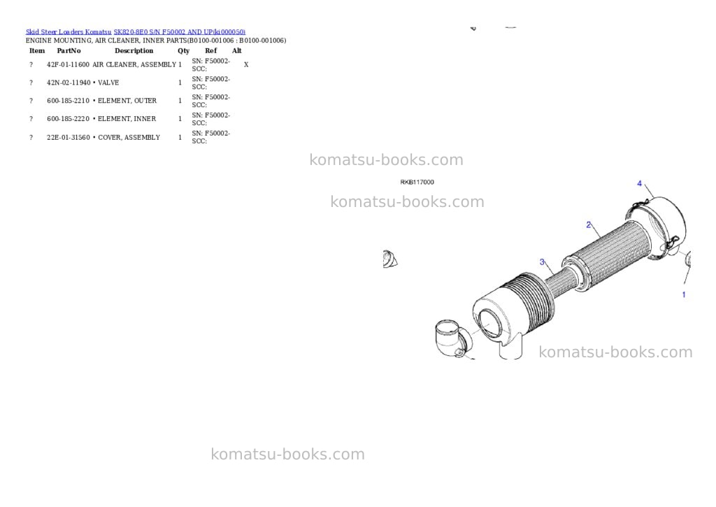 Komatsu SK820-8E0 S/N F50002 AND UP Parts catalog cover Page 6