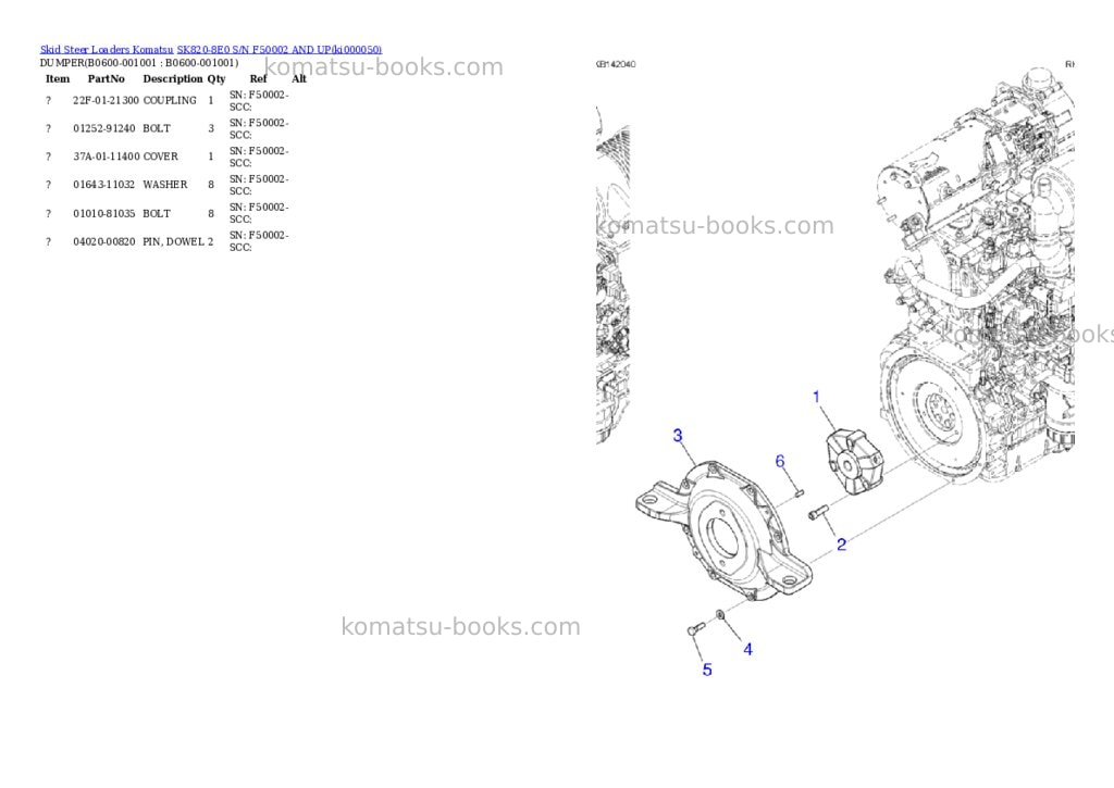 Komatsu SK820-8E0 S/N F50002 AND UP Parts catalog cover Page 7