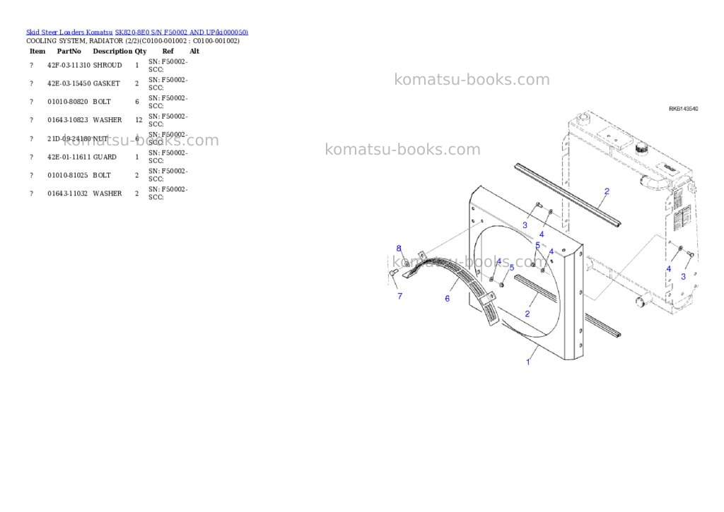 Komatsu SK820-8E0 S/N F50002 AND UP Parts catalog cover Page 9