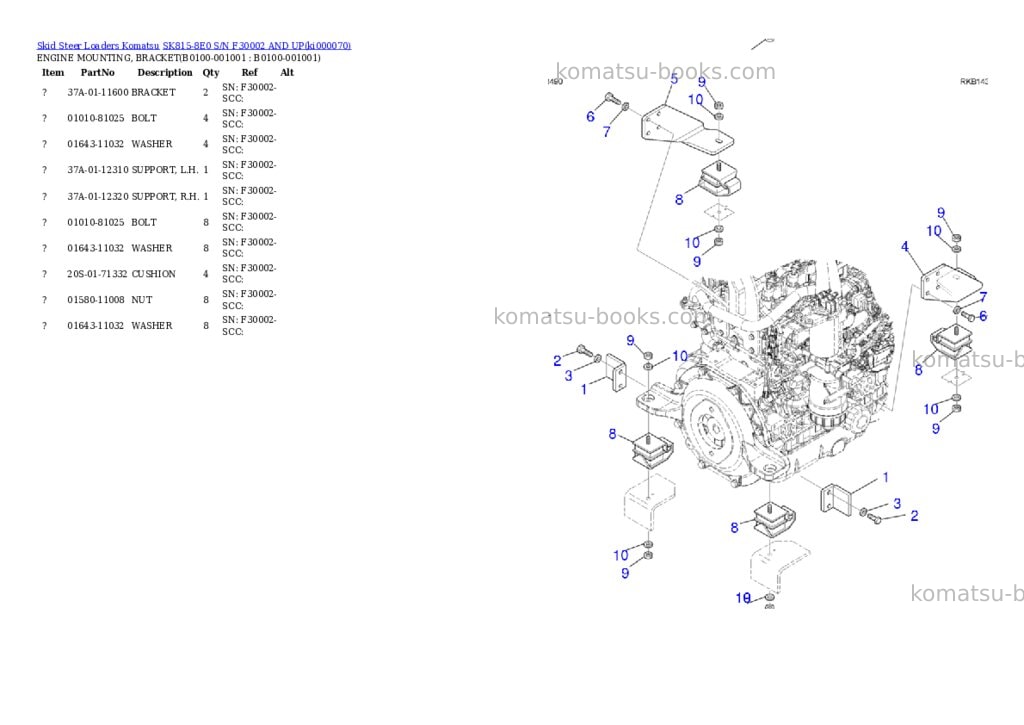Komatsu SK815-8E0 S/N F30002 AND UP Parts catalog cover
