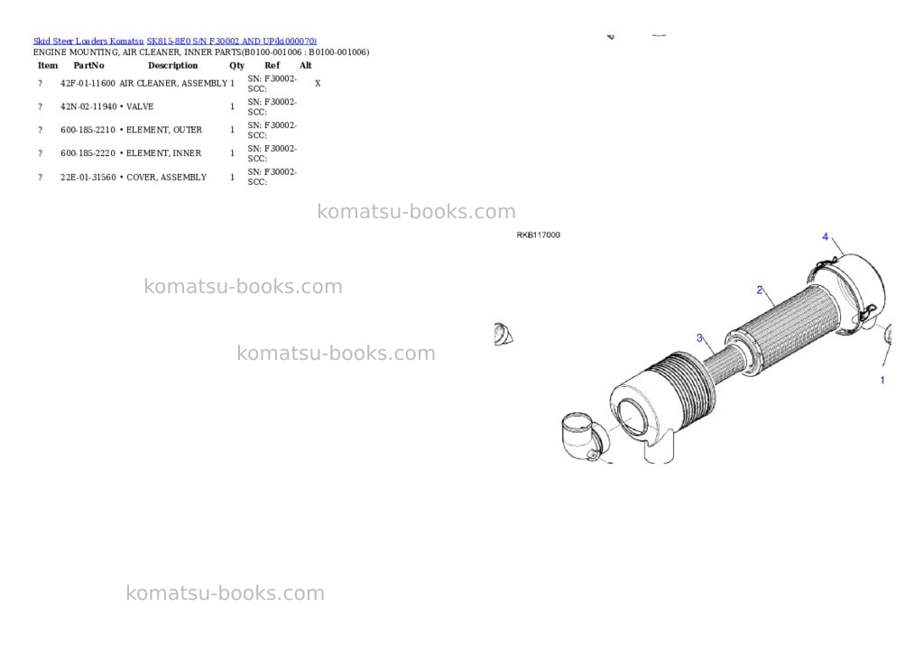 Komatsu SK815-8E0 S/N F30002 AND UP Parts catalog cover Page 6