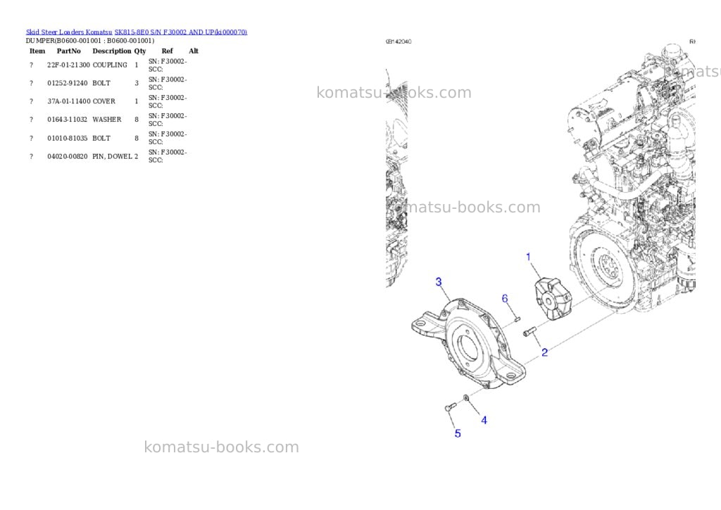 Komatsu SK815-8E0 S/N F30002 AND UP Parts catalog cover Page 7