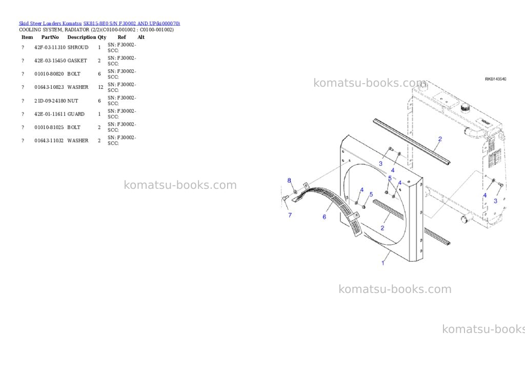 Komatsu SK815-8E0 S/N F30002 AND UP Parts catalog cover Page 9