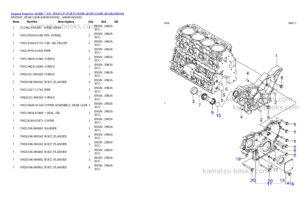 Komatsu 4D88E-7 S/N 39830-UP (FOR PC45MR-5E0/PC55MR-5E0) Parts catalog cover Komatsu 4D88E-7 S/N 39830-UP (FOR PC45MR-5E0/PC55MR-5E0) Parts catalog cover