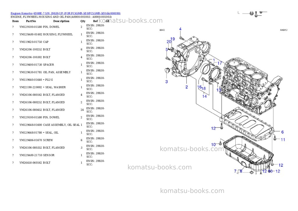 Komatsu 4D88E-7 S/N 39830-UP (FOR PC45MR-5E0/PC55MR-5E0) Parts catalog cover Page 2 Komatsu 4D88E-7 S/N 39830-UP (FOR PC45MR-5E0/PC55MR-5E0) Parts catalog cover Page 2