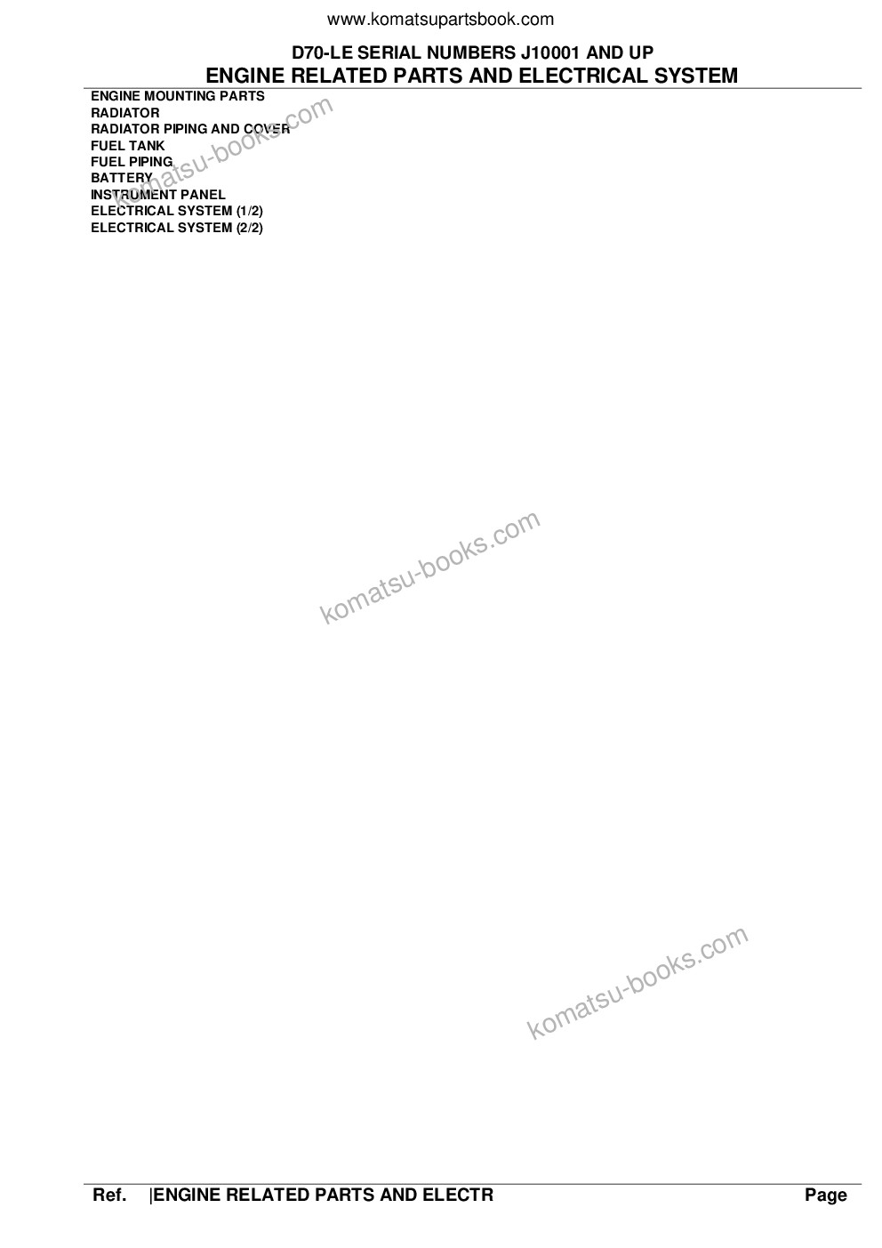 Komatsu d70-le serial numbers j10001 and up Parts catalog cover Page 2 Komatsu d70-le serial numbers j10001 and up Parts catalog cover Page 2