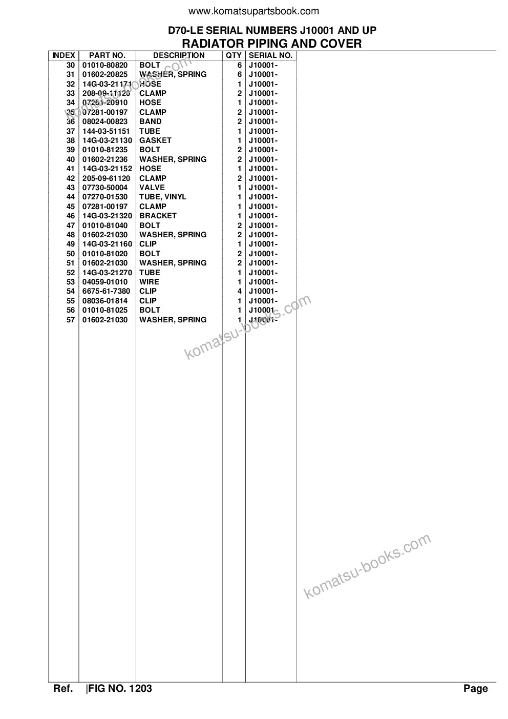 Komatsu d70-le serial numbers j10001 and up Parts catalog cover Page 6 Komatsu d70-le serial numbers j10001 and up Parts catalog cover Page 6