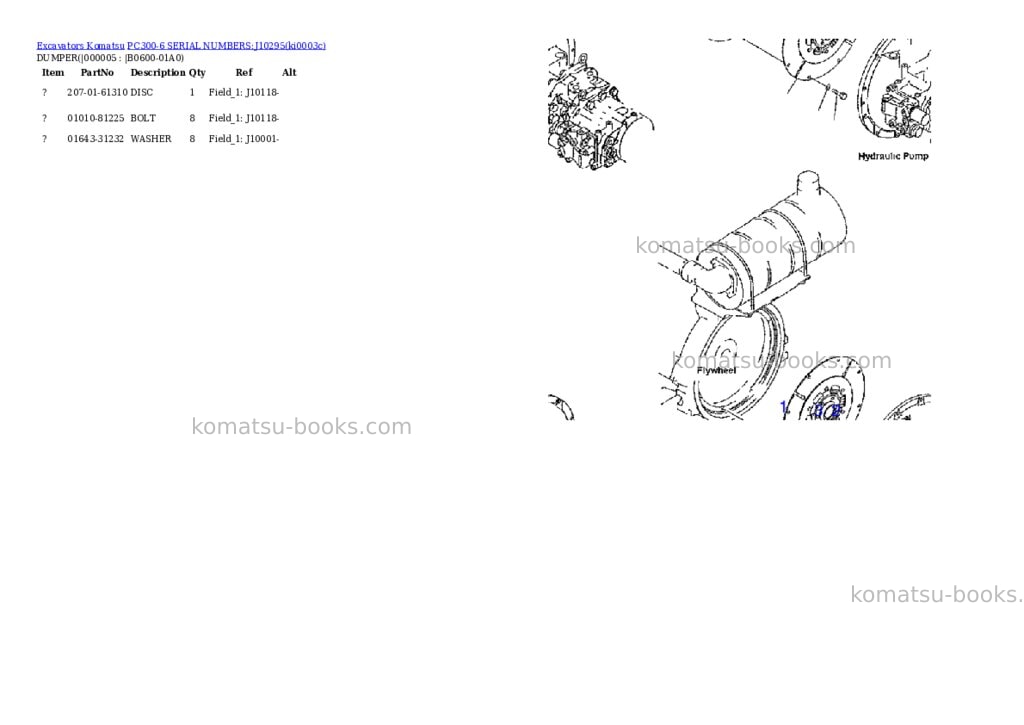 Komatsu pc300-6 serial numbers:j10295 Parts catalog cover Page 3 Komatsu pc300-6 serial numbers:j10295 Parts catalog cover Page 3
