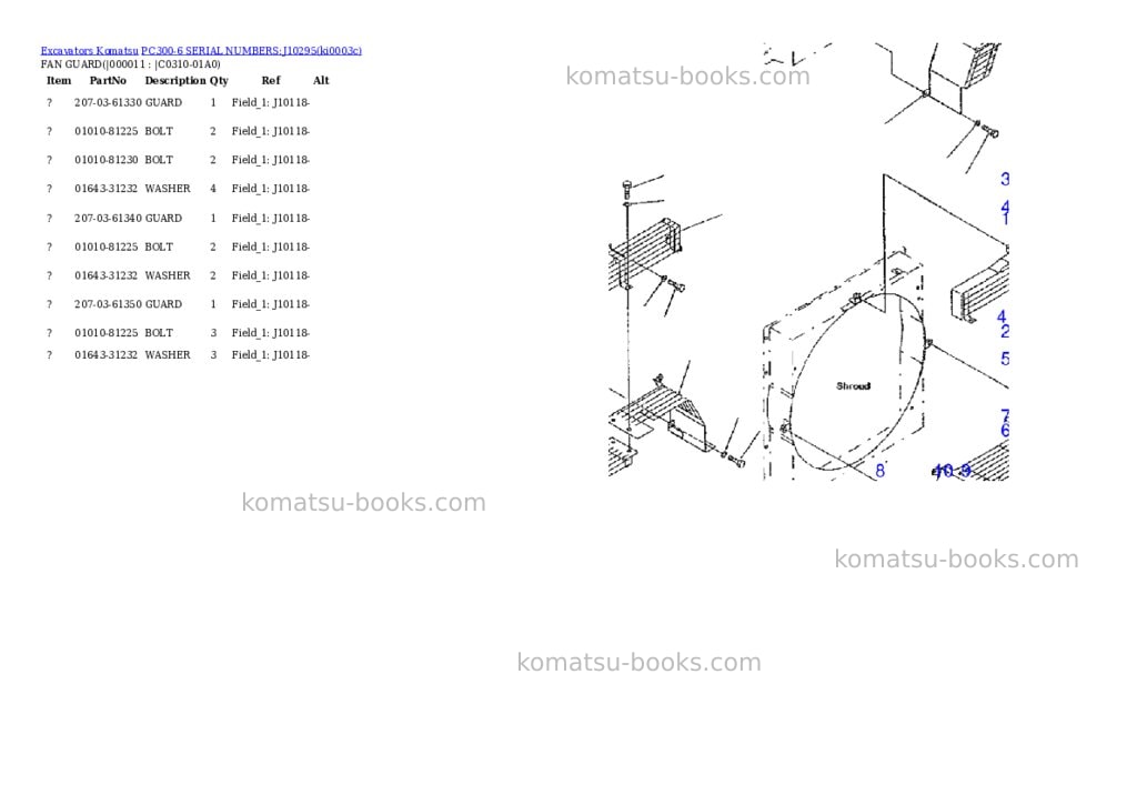 Komatsu pc300-6 serial numbers:j10295 Parts catalog cover Page 8 Komatsu pc300-6 serial numbers:j10295 Parts catalog cover Page 8