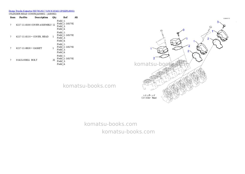Komatsu hd785-ni-7 s/n n10561-up Parts catalog cover