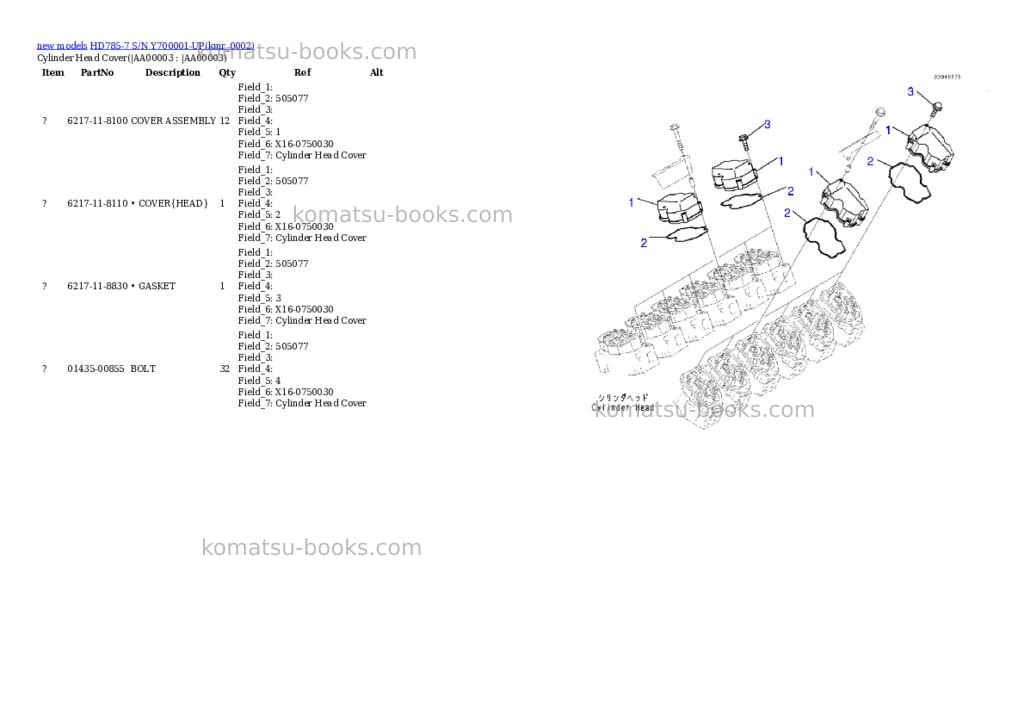 Komatsu HD785-7 S/N Y700001-UP Parts catalog cover Page 3