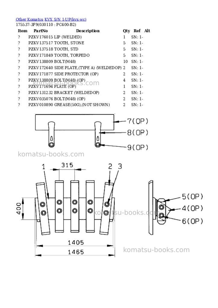 Komatsu kvx s/n 1-up Parts catalog cover Page 10