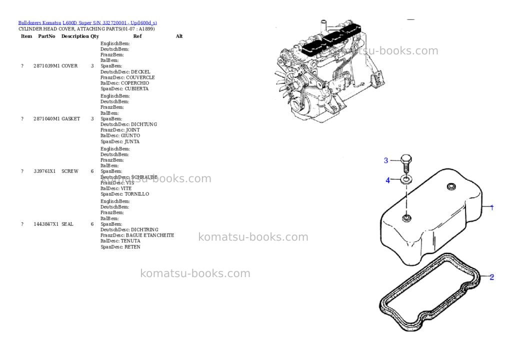 Komatsu l600d super s/n 332720001 - up Parts catalog cover Page 8 Komatsu l600d super s/n 332720001 - up Parts catalog cover Page 8