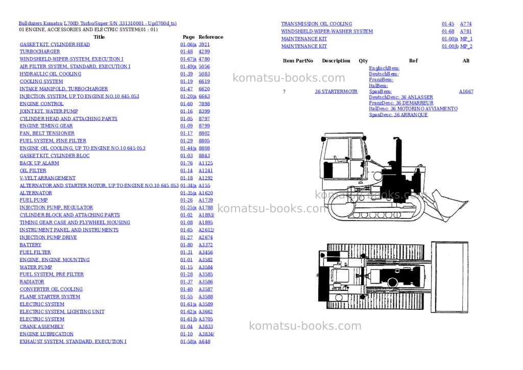 Komatsu l700d turbo/super s/n 331310001 - up Parts catalog cover Komatsu l700d turbo/super s/n 331310001 - up Parts catalog cover