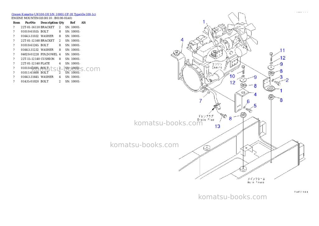 Komatsu lw100-1h s/n 10001-up h type Parts catalog cover Page 10