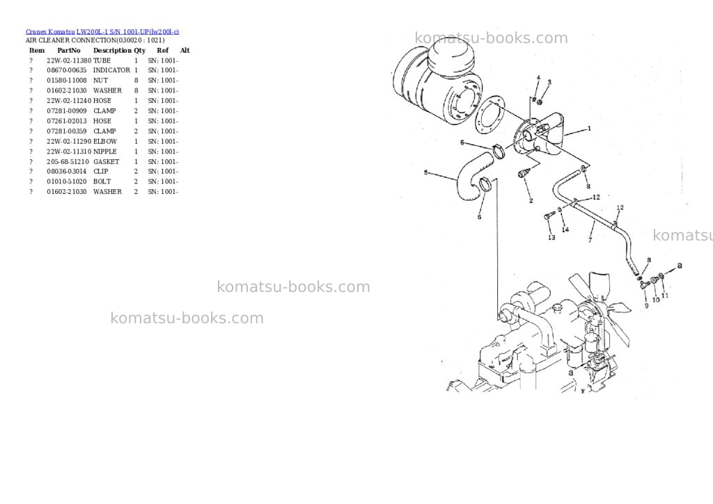 Komatsu lw200l-1 s/n 1001-up Parts catalog cover