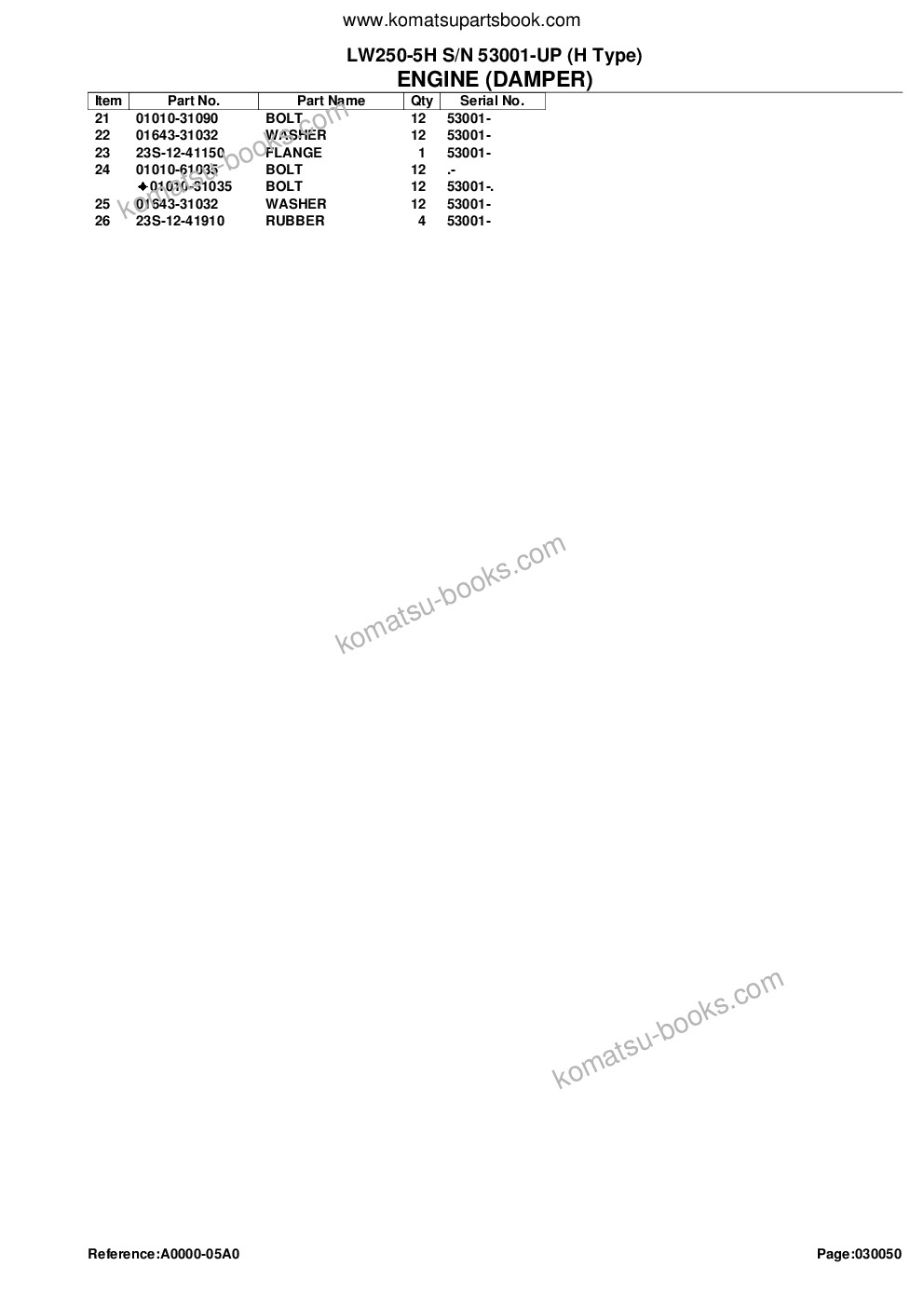 Komatsu lw250-5h s/n 53001-up h type Parts catalog cover Page 9