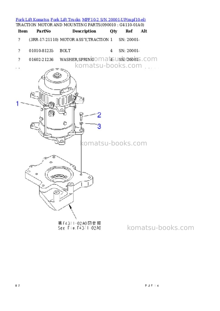 Komatsu MPF10-2 S/N 20001-UP Parts catalog cover Page 3 Komatsu MPF10-2 S/N 20001-UP Parts catalog cover Page 3