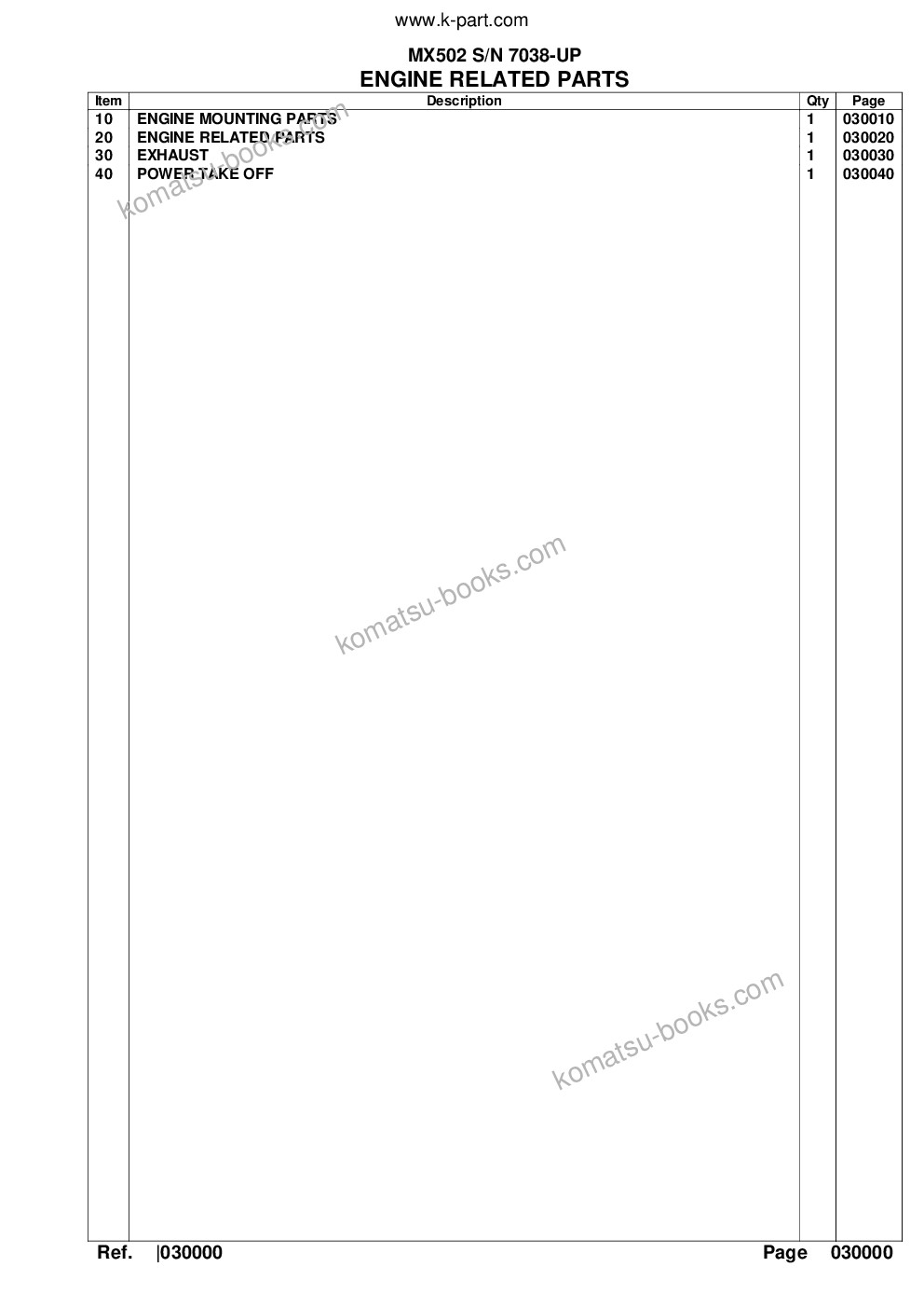 Komatsu mx502 s/n 7038-up Parts catalog cover Page 2