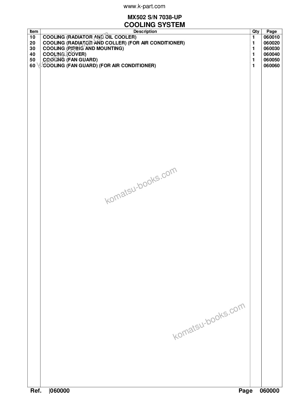 Komatsu mx502 s/n 7038-up Parts catalog cover Page 7