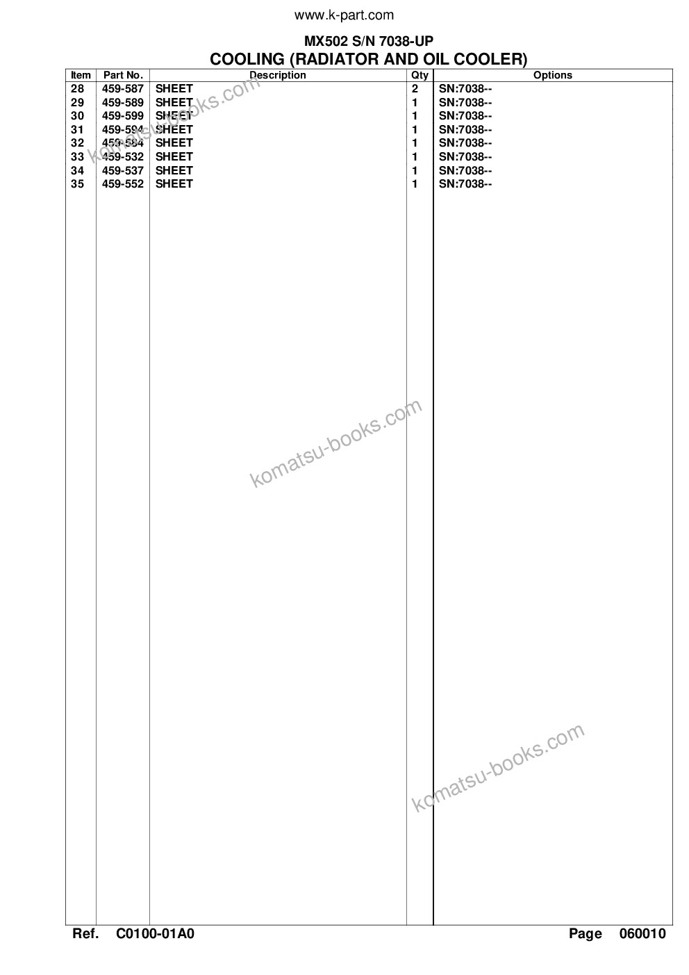 Komatsu mx502 s/n 7038-up Parts catalog cover Page 9