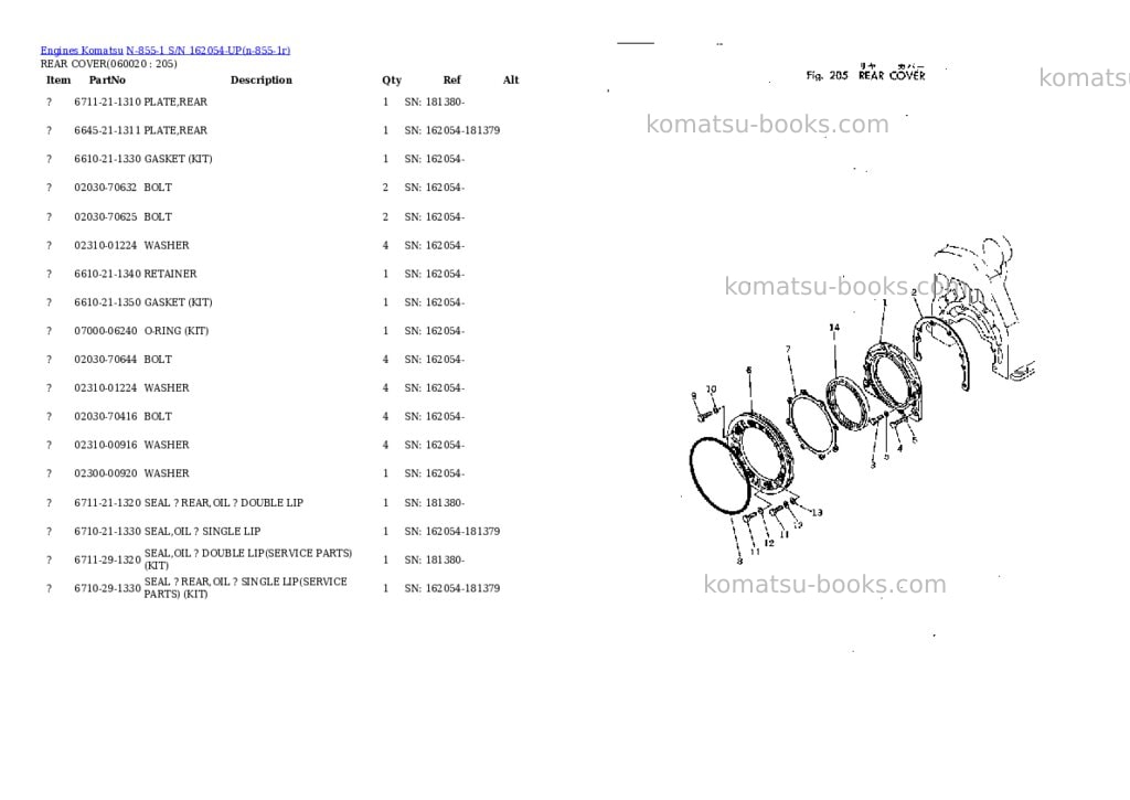 Komatsu N-855-1 S/N 162054-UP Parts catalog cover Page 10 Komatsu N-855-1 S/N 162054-UP Parts catalog cover Page 10