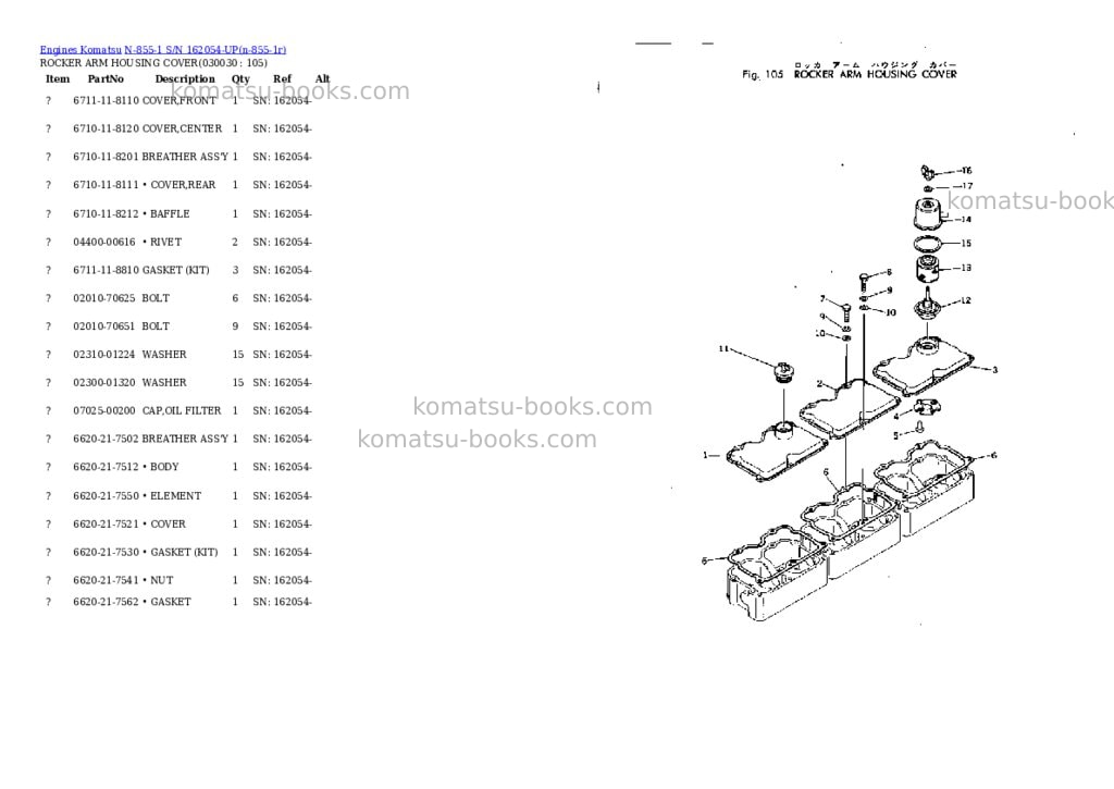 Komatsu N-855-1 S/N 162054-UP Parts catalog cover Page 2 Komatsu N-855-1 S/N 162054-UP Parts catalog cover Page 2