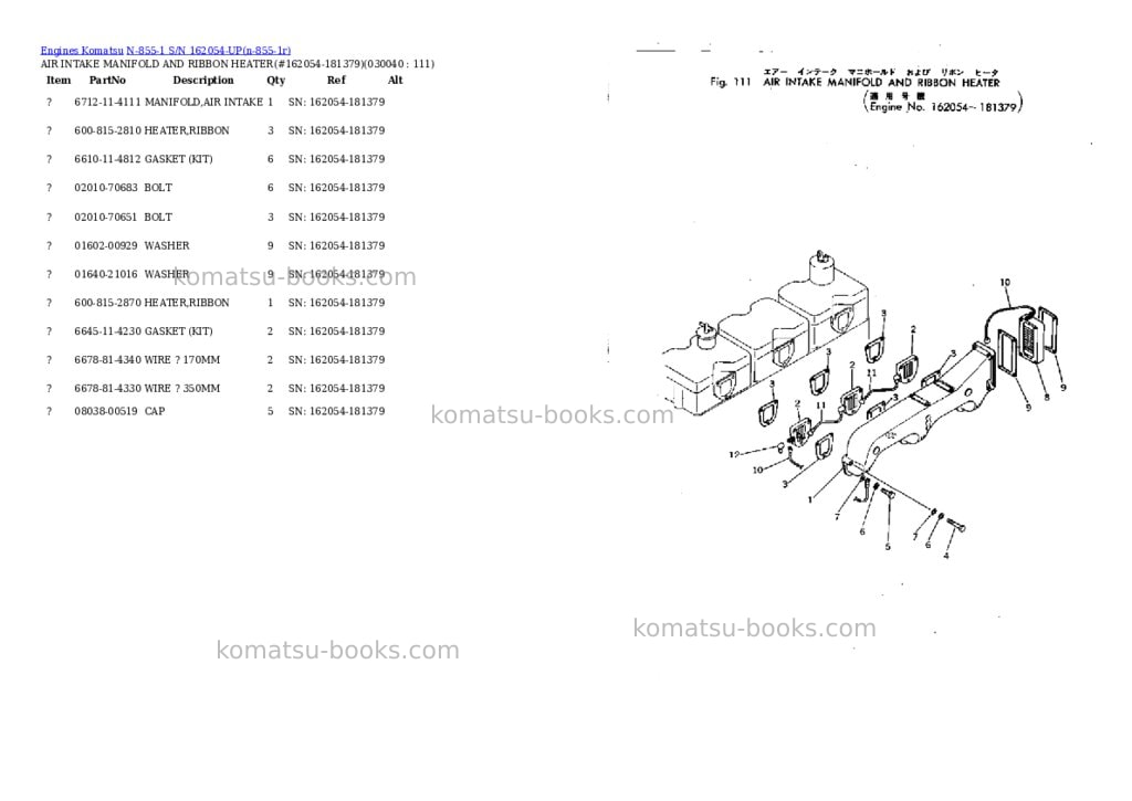 Komatsu N-855-1 S/N 162054-UP Parts catalog cover Page 3 Komatsu N-855-1 S/N 162054-UP Parts catalog cover Page 3